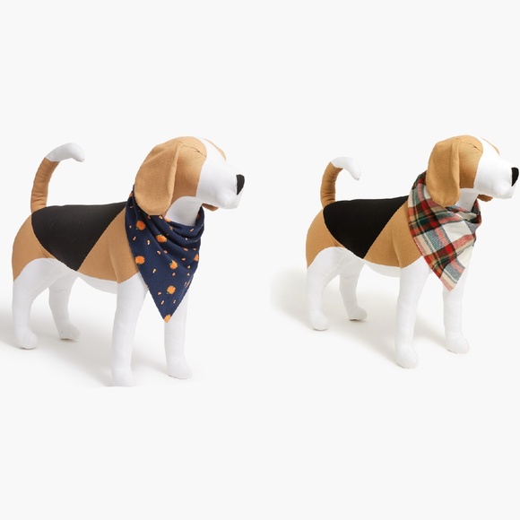 New JCREW Size S / M Crewmutts Dog Bandana Set of 2 Plaid and Pumpkins $29 BU459 - Picture 1 of 5